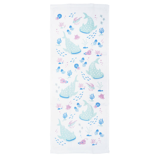 Serviette pour les mains en coton - Animaux marins requin baleine et méduse