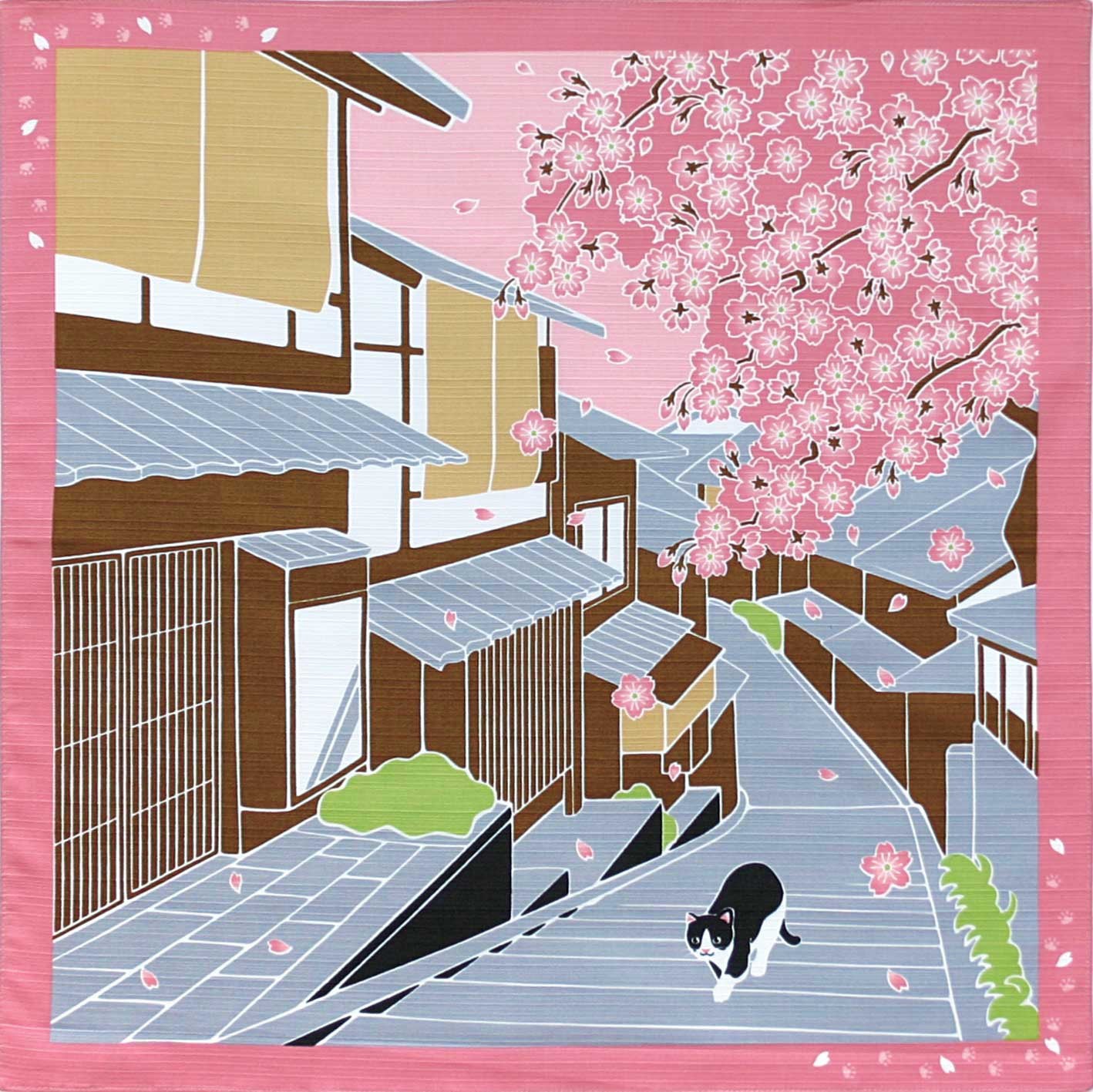 Furoshiki - Cat in the streets of Kyoto & sakura