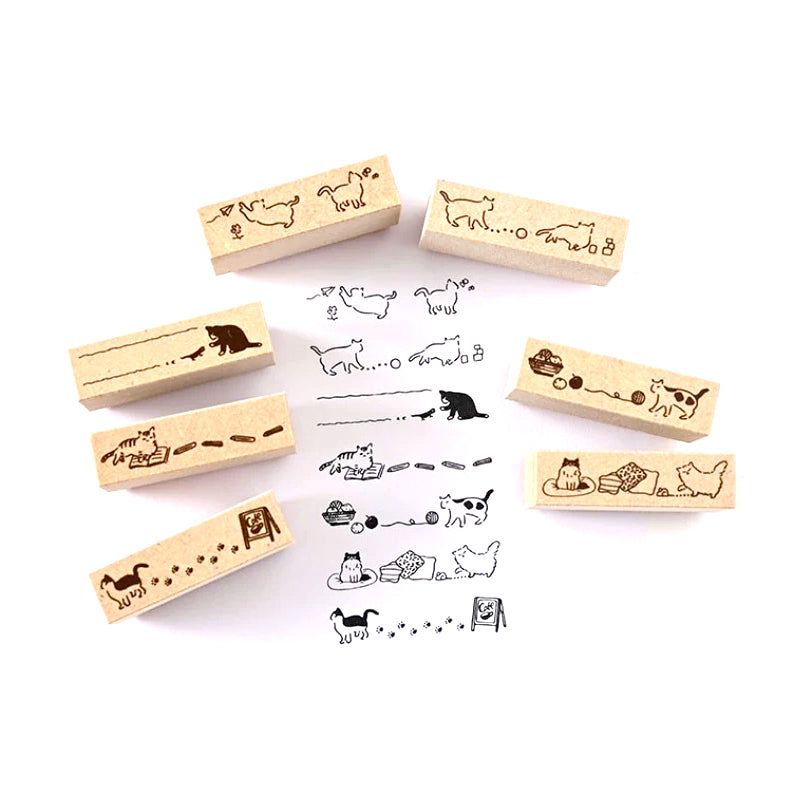 Tampons en bois - Chat - Set de 7 tampons