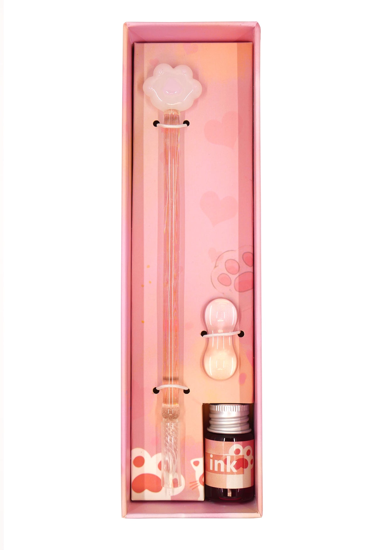 Stylo en verre kawaii - patte de chat blanche