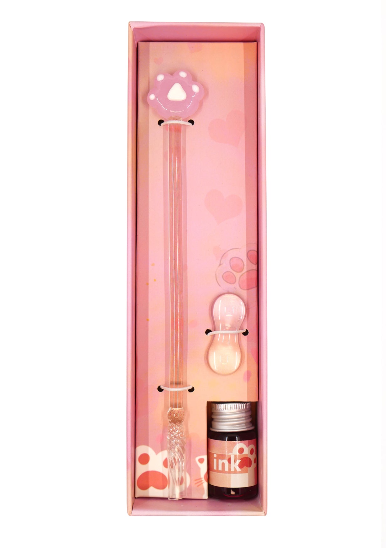 Stylo en verre kawaii - patte de chat rose