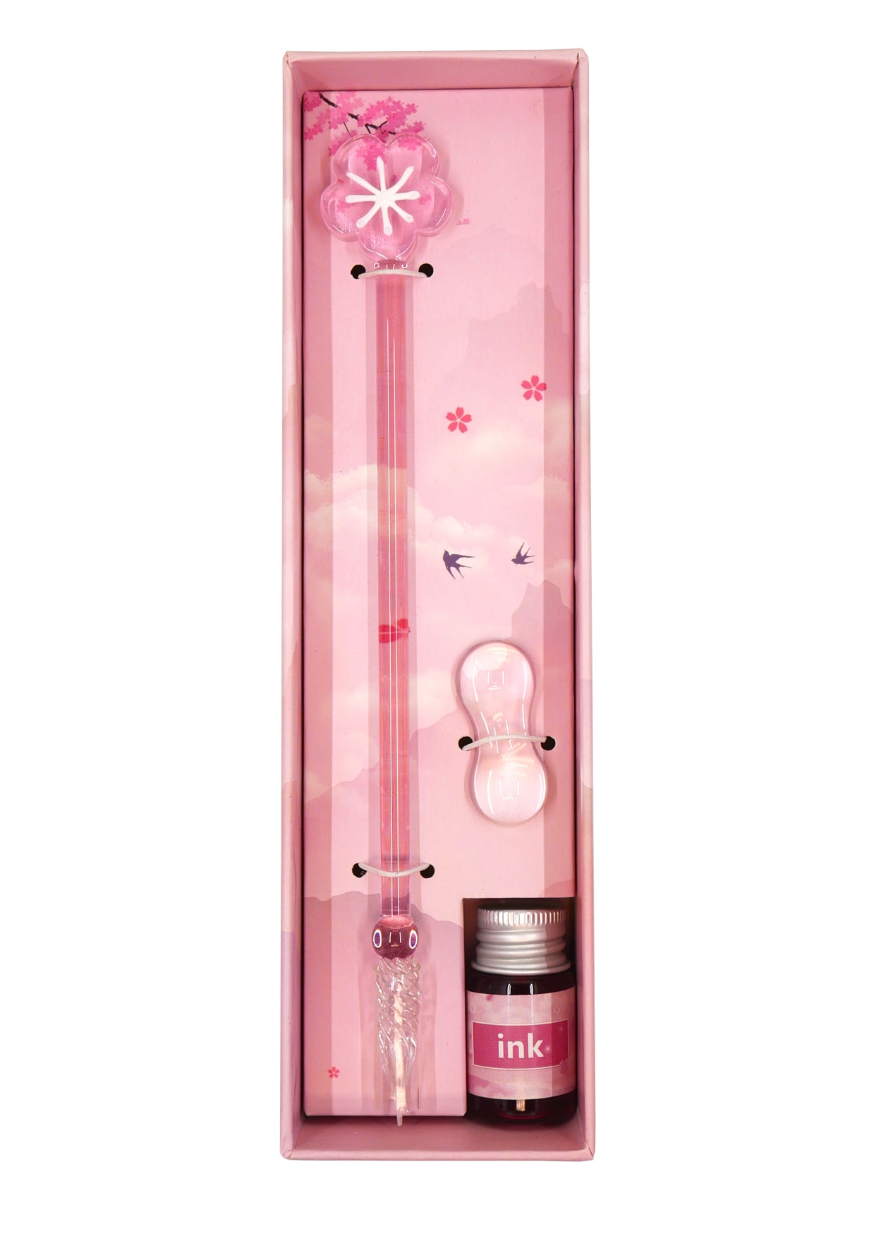 Stylo en verre kawaii - sakura transparent