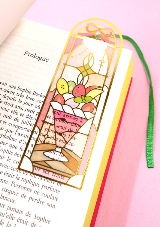 Marque-page transparent effet vitrail - Parfait aux fruits avec livre