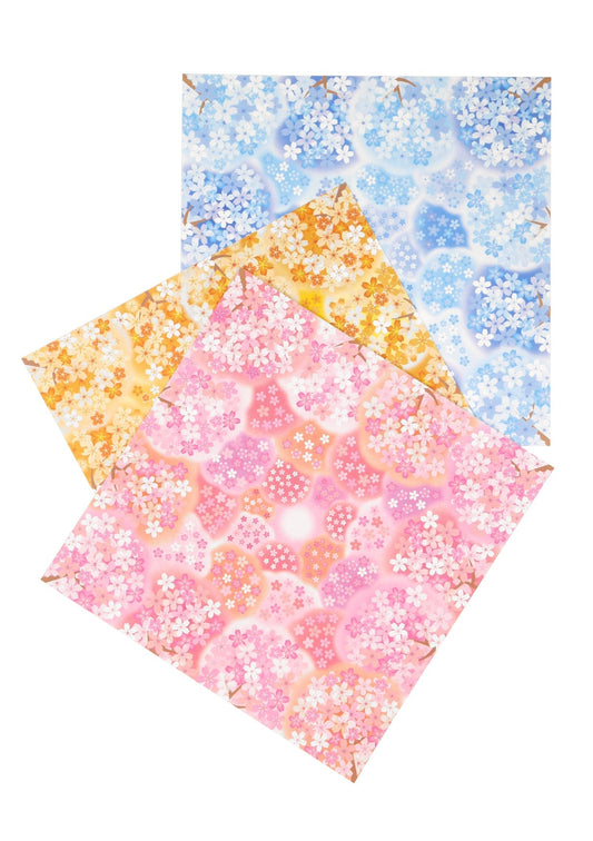 Papier origami japonais - Sakura rose, jaune et bleu