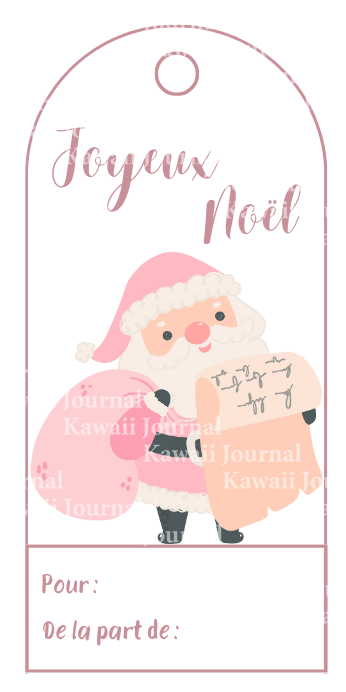 Étiquettes cadeaux mignonnes père noel rose à imprimer