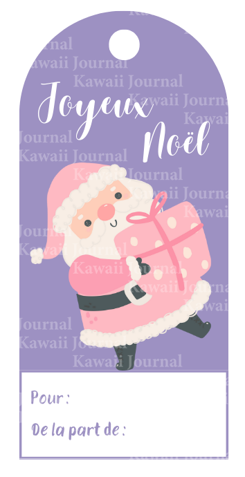 Étiquettes cadeaux mignonnes violettes père noel à imprimer