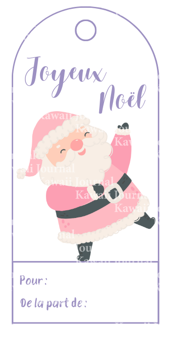 Étiquettes cadeaux mignonnes violettes père noel rose à imprimer
