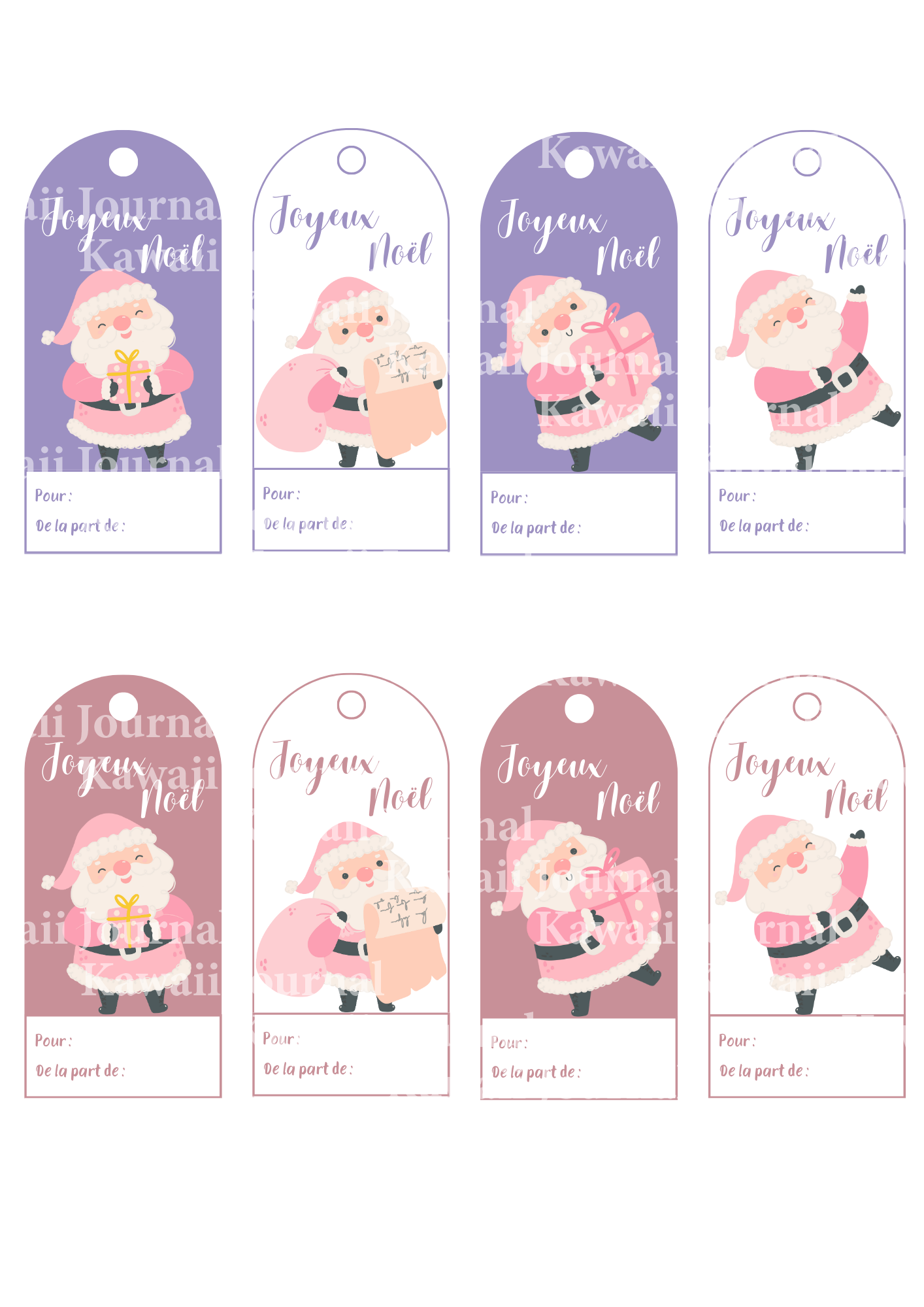 Étiquettes cadeaux de noel père noel rose à imprimer