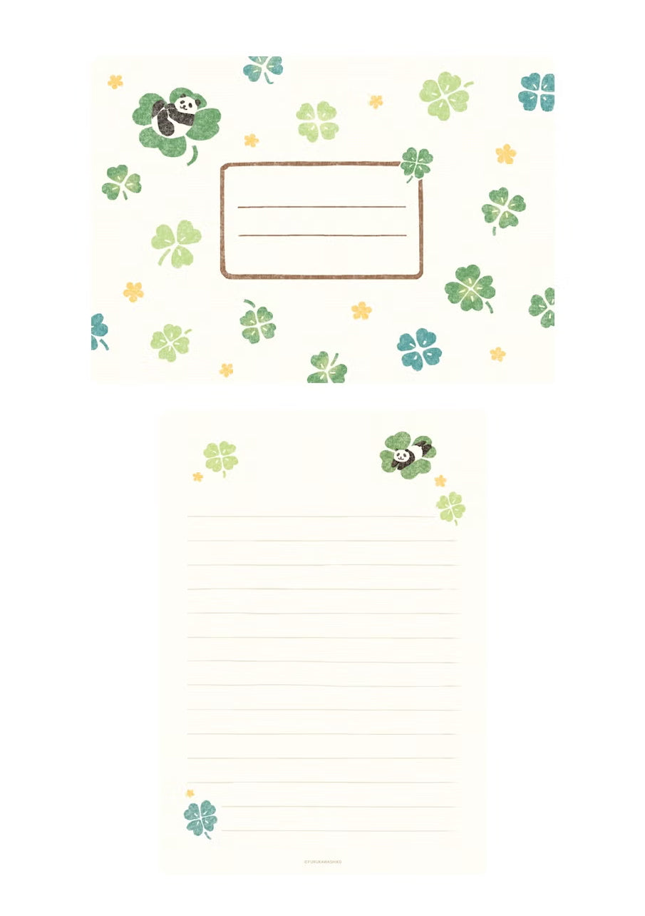 Set de papier à lettres et enveloppes - Panda et trèfles Furukawashiko