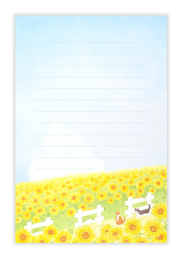 Bloc de papier à lettre - Couleurs d'été - Chat et tournesol