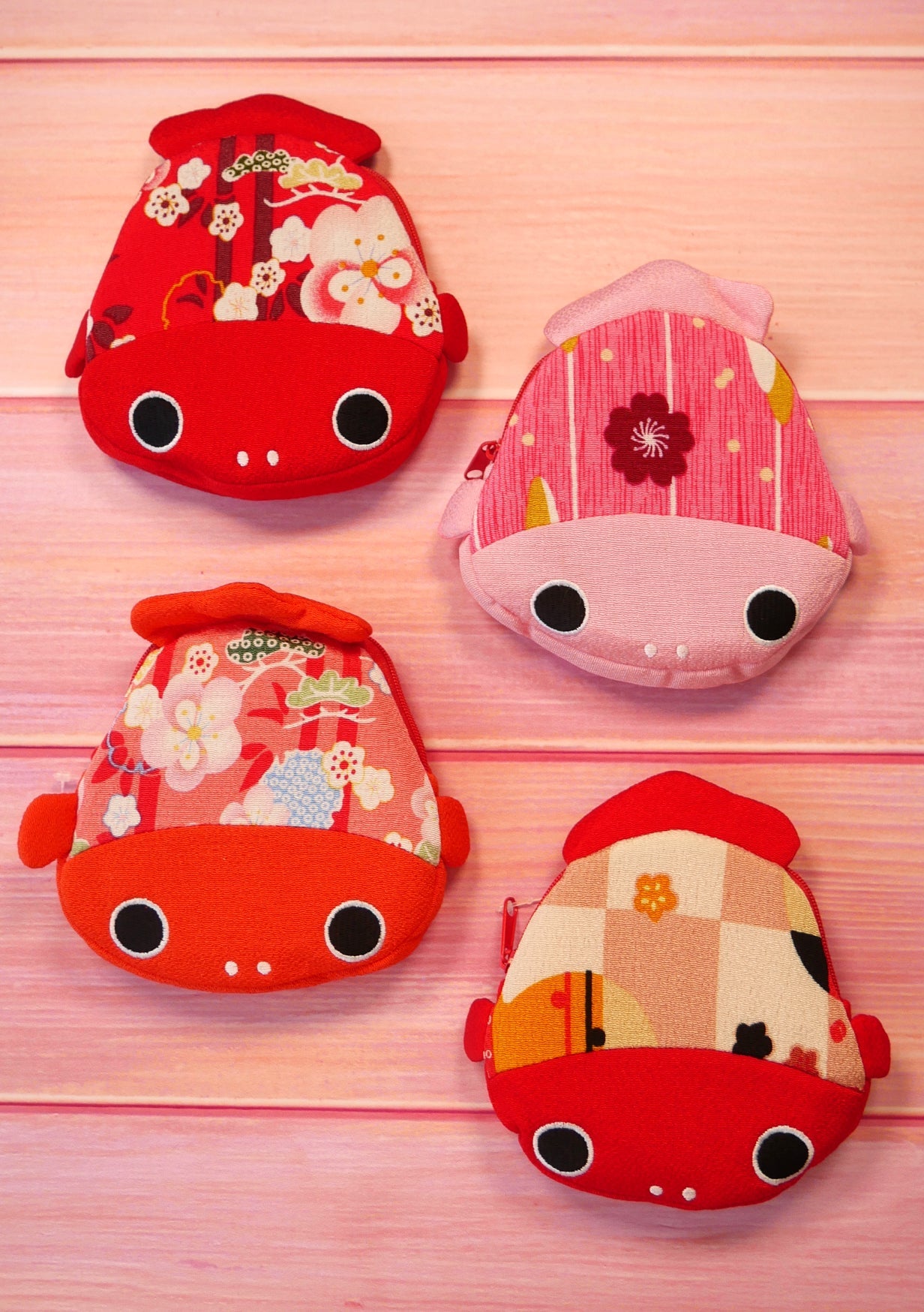 Pochette en tissu japonais - Carpe koï - rouge, rose, orange