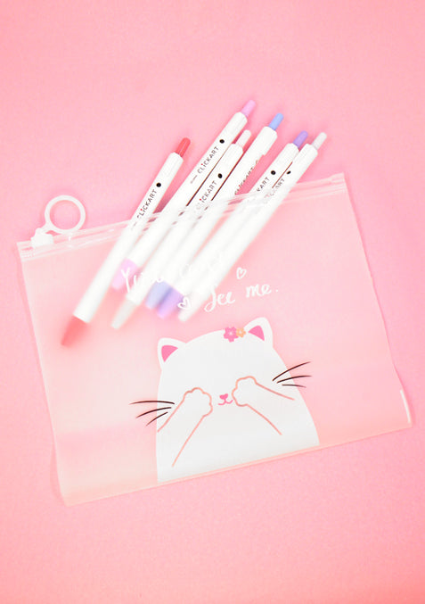 Pochette de rangement - Chat avec feutres