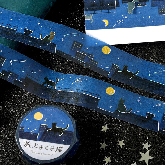 Washi tape - The Cat's Journey - Chats et nuit étoilée