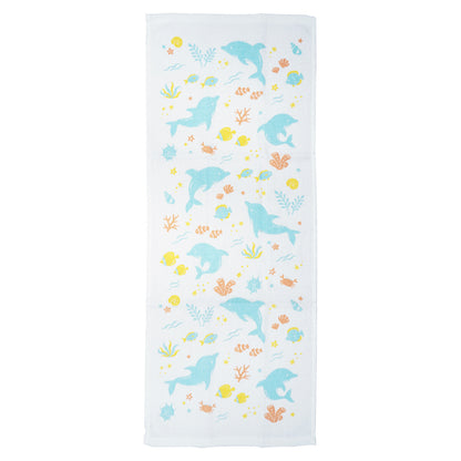 Serviette pour les mains en coton - Animaux marins dauphins et coraux