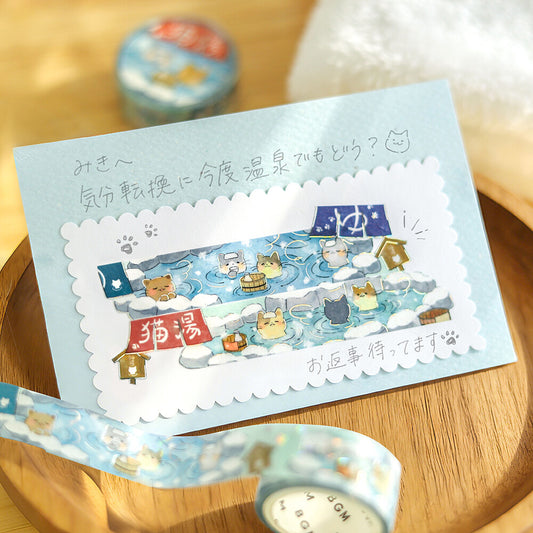 Washi tape - Nekoyu  - Chats dans un onsen