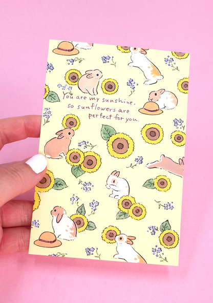 Carte Postale - Lapins et tournesols