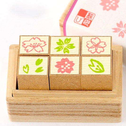 Tampons en bois - Fleur de cerisier Sakura - Set de 6 tampons