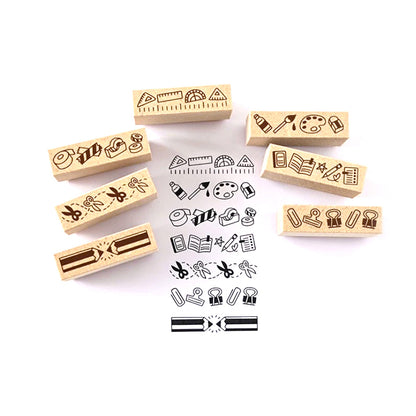 Tampons en bois - Papeterie - Set de 7 tampons