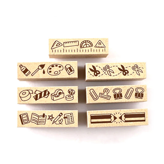 Tampons en bois - Papeterie - Set de 7 tampons