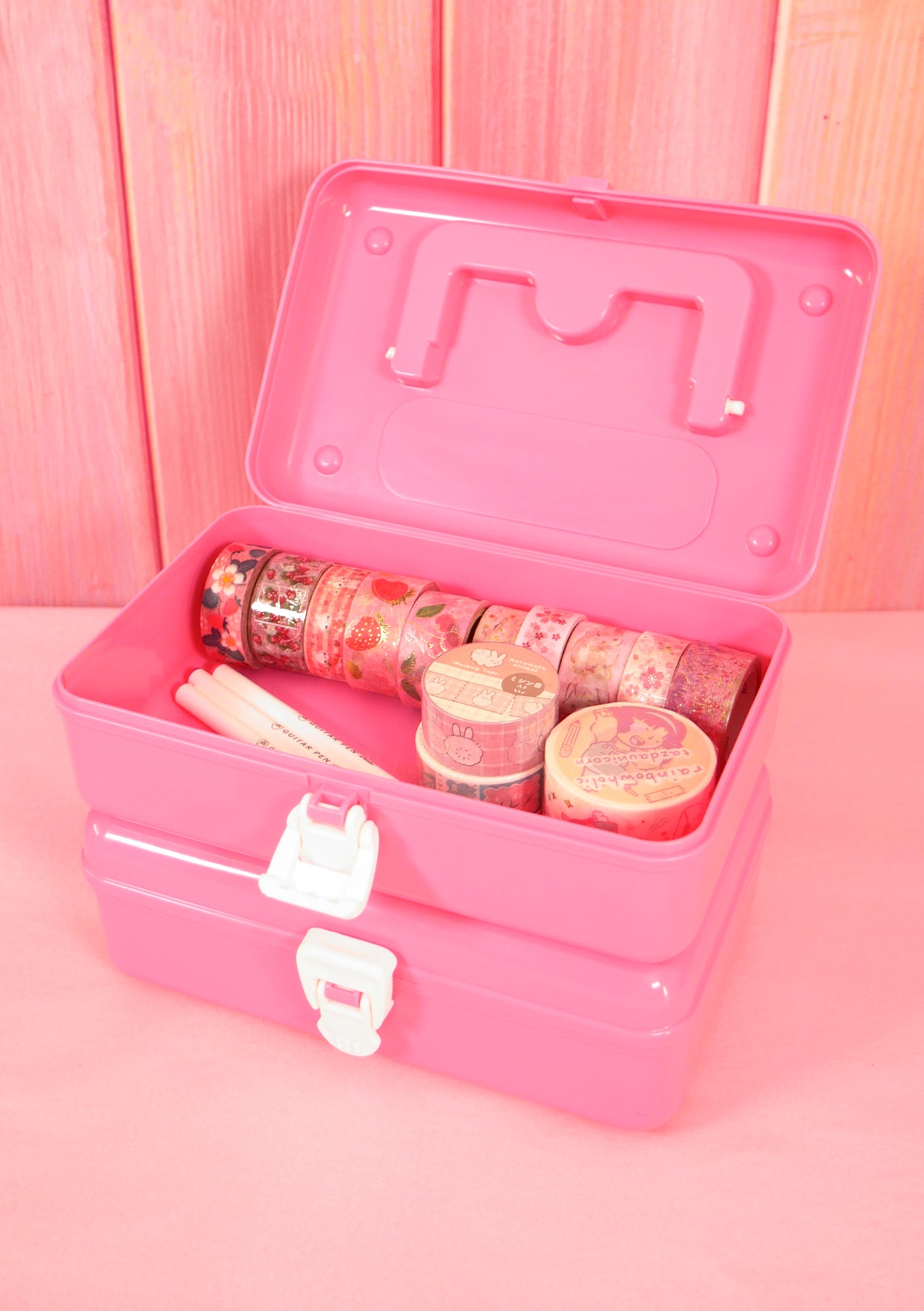 Boîte de rangement empilable rose