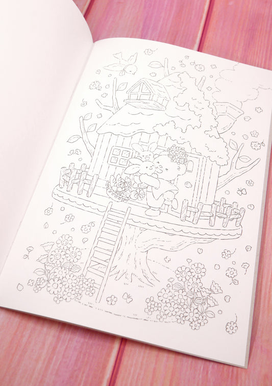 Cahier de coloriage japonais - Waka Nakauchi - Les aventures de deux petits lapins illustration