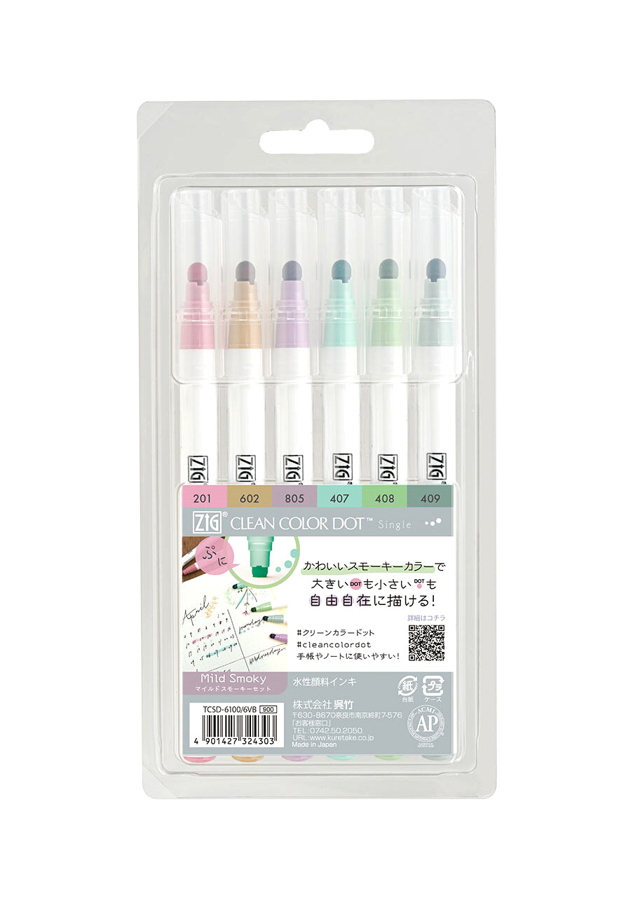 Set de 6 marqueurs ZIG Clean Color Dot - Mild Smokey - Kuretake