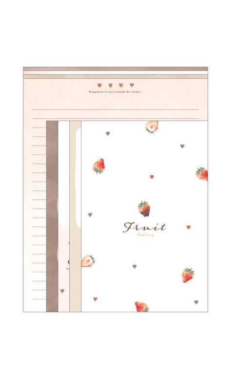 Set kawaii de papier à lettres et enveloppes - Fraise chocolat