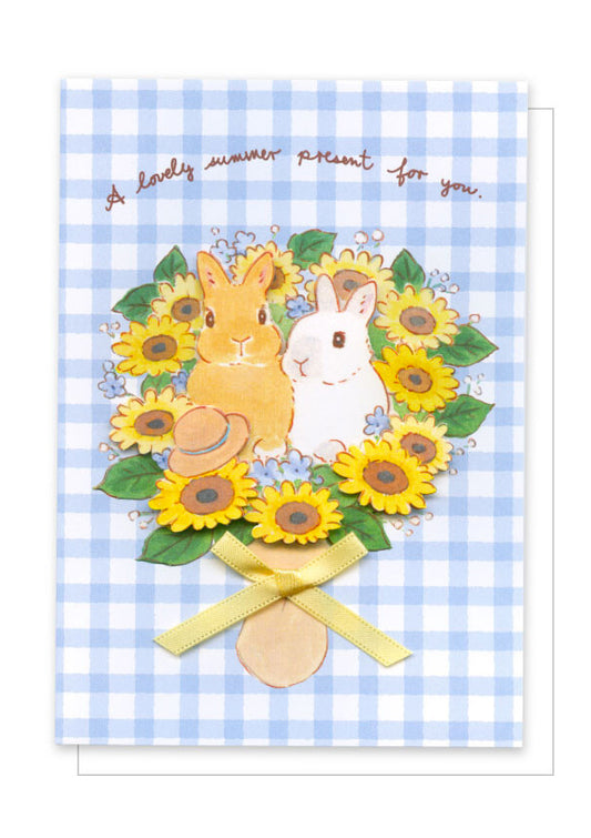 Carte 3D et enveloppe - Lapins et tournesols - Schinako Moriyama