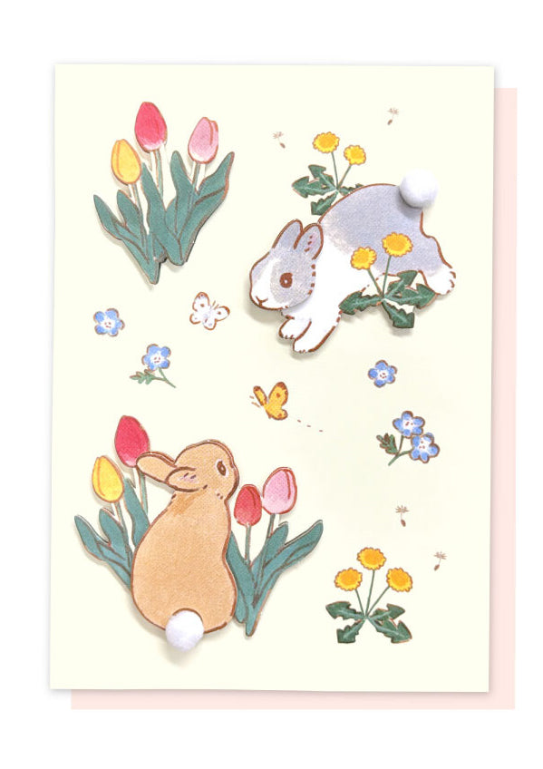 Carte 3D et enveloppe - Lapins et tulipe - Schinako Moriyama