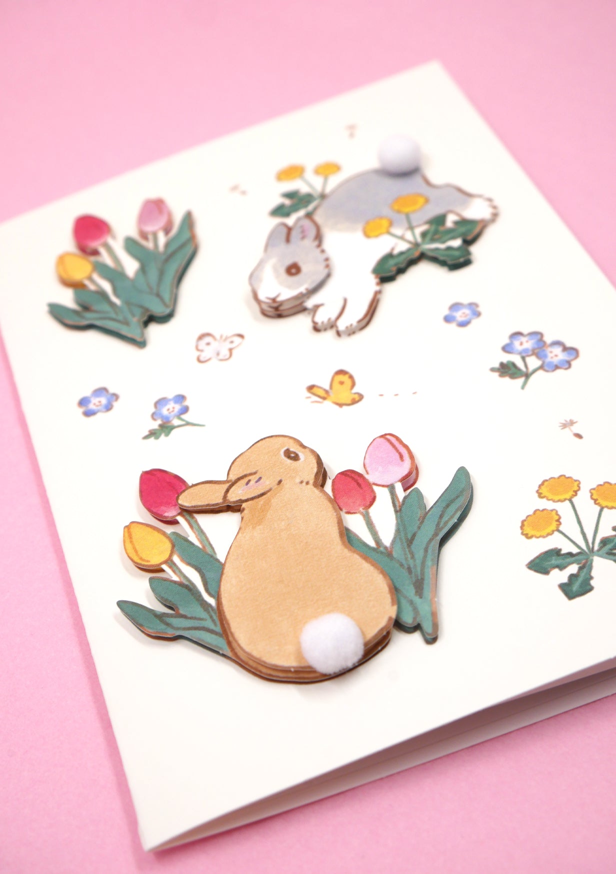 Carte 3D et enveloppe - Lapins et tulipe - Schinako Moriyama