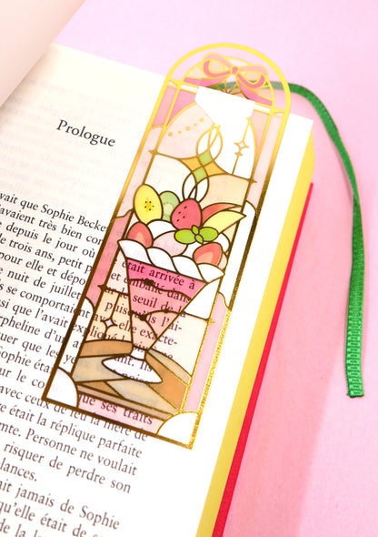 Marque-page transparent effet vitrail - Parfait aux fruits avec livre