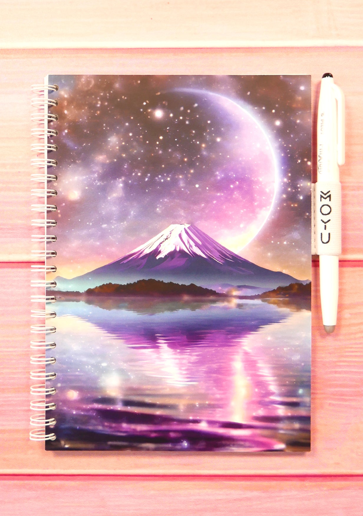 Carnet effaçable en papier-pierre - Mt Fuji sur fond rose