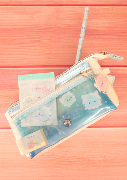Pack de papeterie - Chat méduse (collection d'été) trousse crayon gomme et memo pad