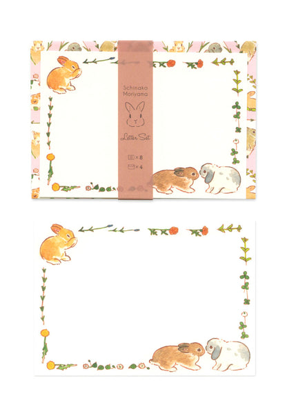 Set de papier à lettres et enveloppes - Lapins et fleurs