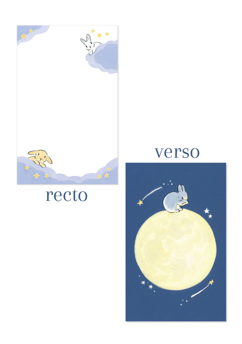 Memo pad - Lapins, lune et étoiles - Schinako Moriyama recto verso