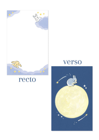 Memo pad - Lapins, lune et étoiles - Schinako Moriyama recto verso