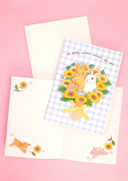 Carte 3D et enveloppe - Lapins et tournesols - Schinako Moriyama