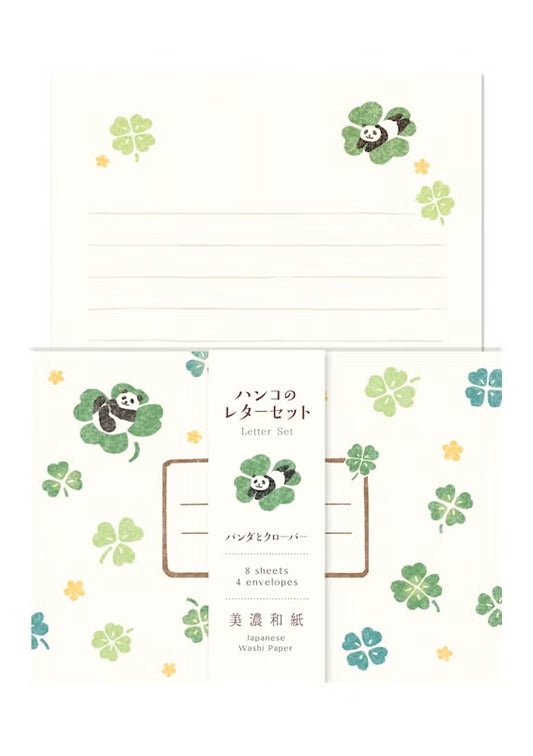 Set de papier à lettres et enveloppes - Panda et trèfles Furukawashiko