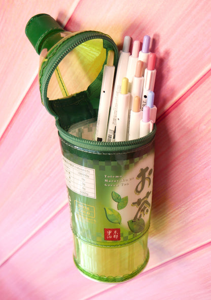 Trousse - Thé vert japonais ouverte avec des stylos