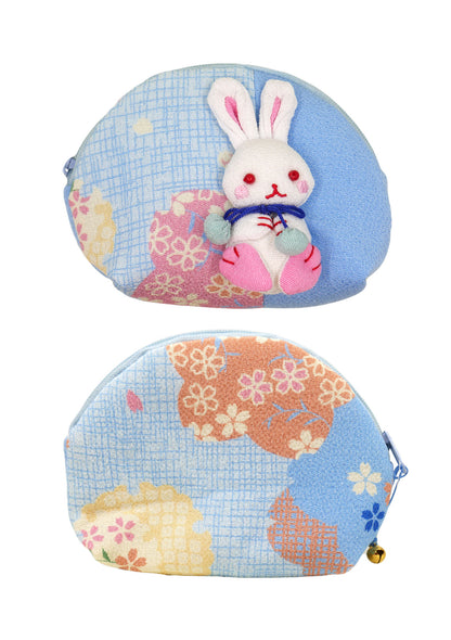 Pochette en tissu japonais - Lapin kawaii bleu ciel