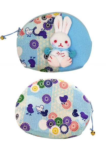 Pochette en tissu japonais - Lapin kawaii bleu clair