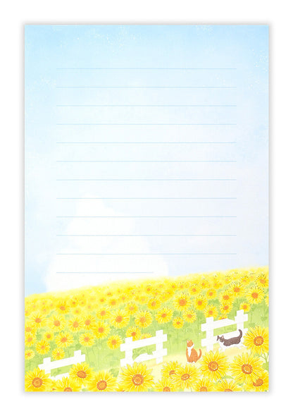 Bloc de papier à lettre - Couleurs d'été - Chat et tournesol
