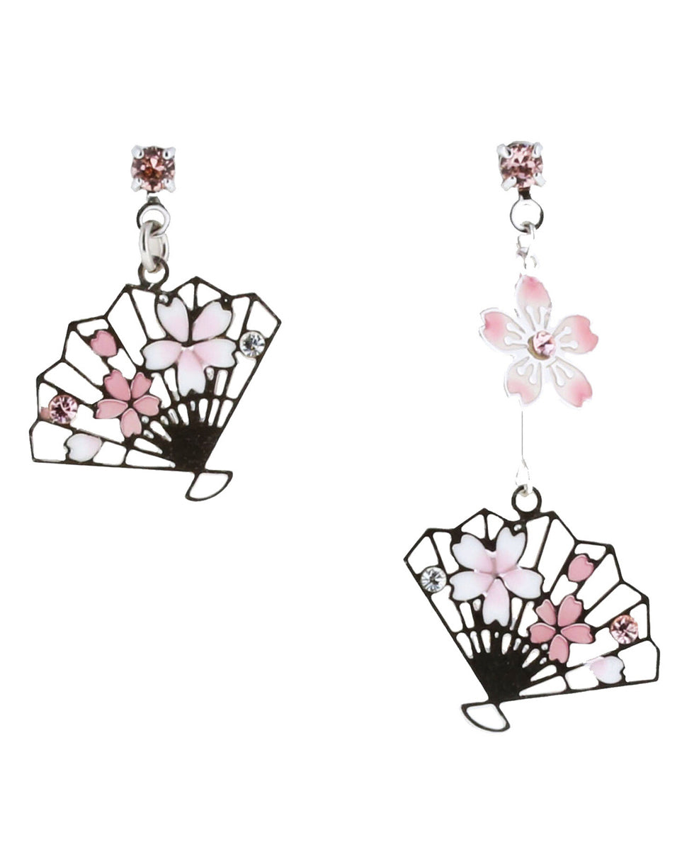 Boucles d'oreilles japonaises éventail et sakura - couleur argenté