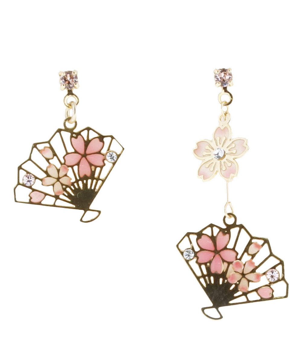 Boucles d'oreilles japonaises éventail et sakura - couleur dorée