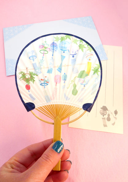 Éventail japonais uchiwa, papier à lettre et enveloppe - Furin