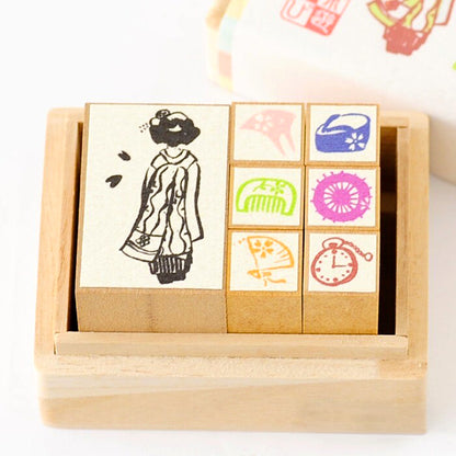 Tampons en bois - Kyoto Geisha - Set de 7 tampons