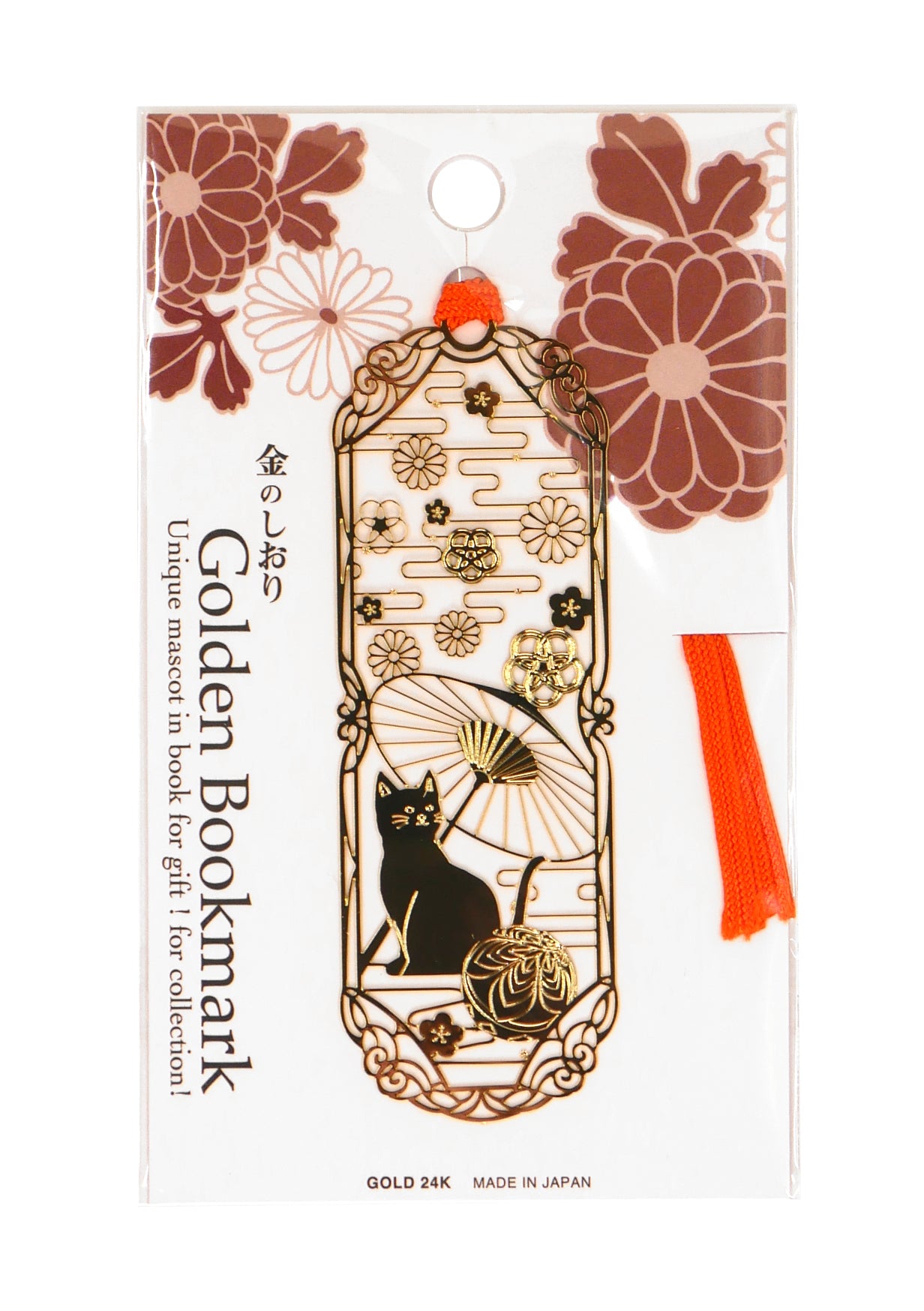 Marque-page japonais doré - Chat et ombrelle japonaise