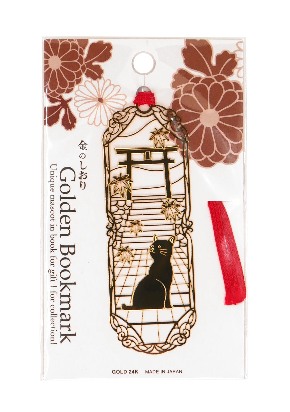 Marque-page japonais doré - Chat et torii