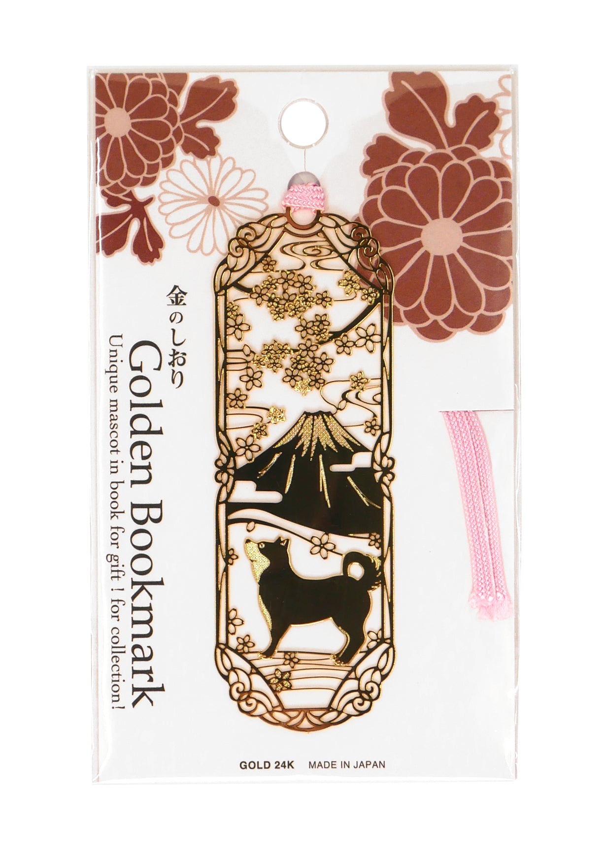 Marque-page japonais doré - Chien Shiba et Mt Fuji