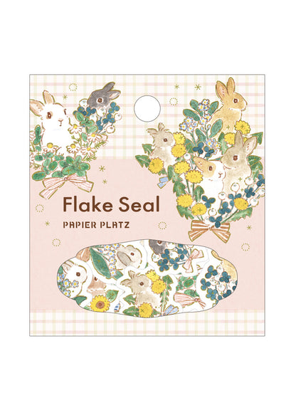 Flake stickers - Lapin et bouquet de fleurs